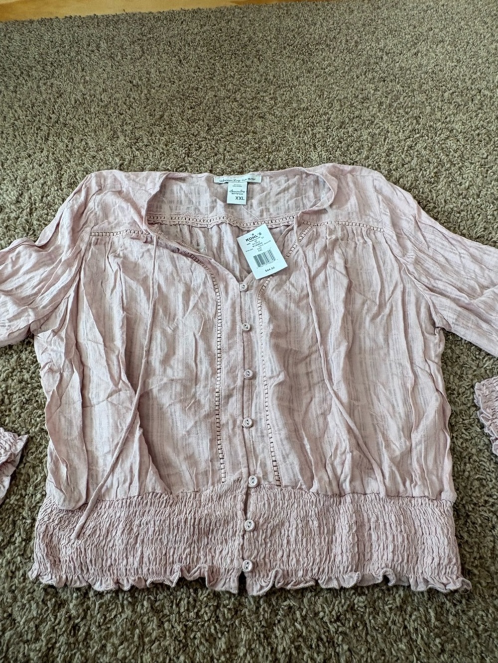 Kohl's Light Pink Button-Front Peasant Blouse
